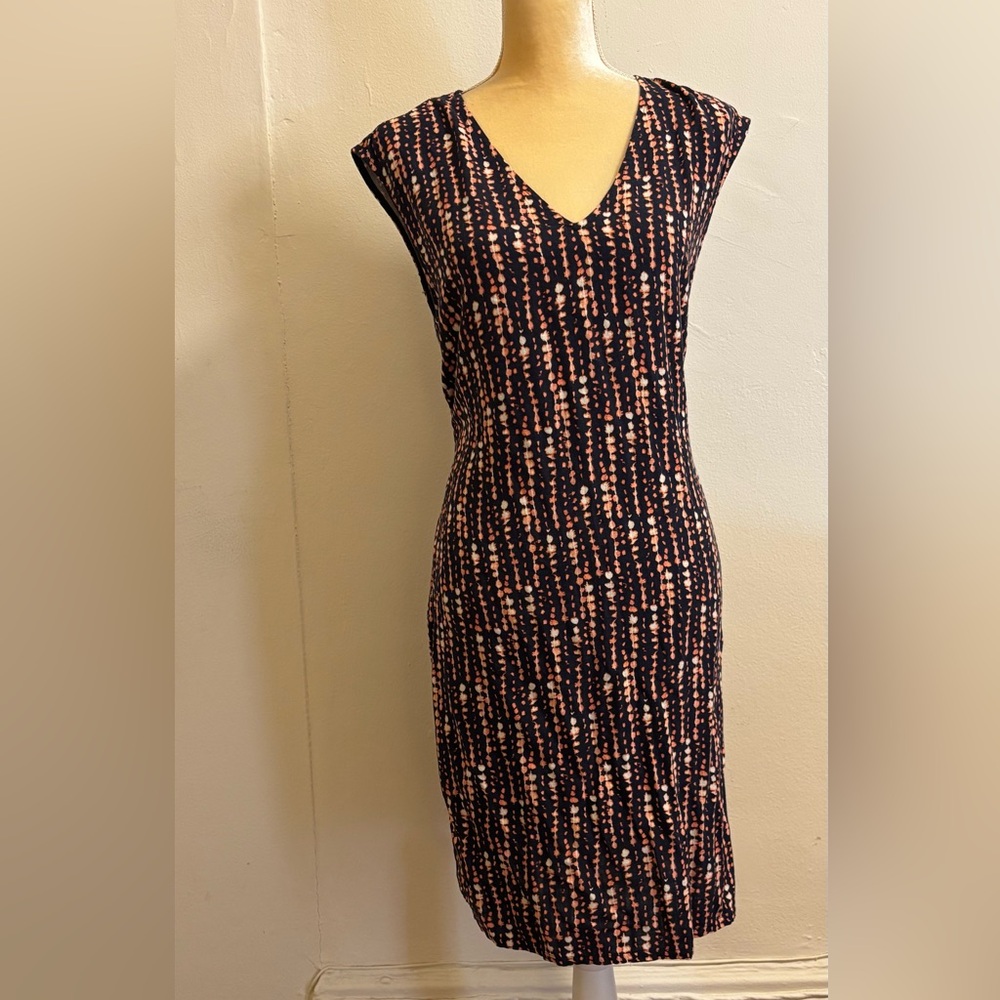 Halston Heritage Black Sheath Dress with Pink & Cream Dot Stripes size large